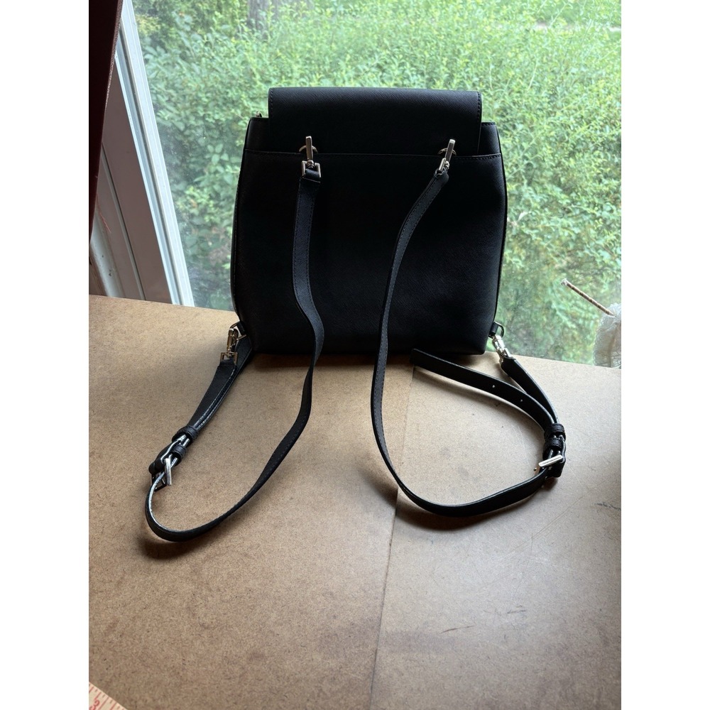 Kate Spade Black Leather Backpack Silver Hardware Pebbled Zip Women's - Picture 3 of 9